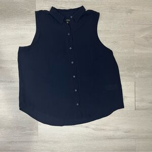 Banana Republic Sleeveless Blouse Top Shirt Blue Button Up Size XL